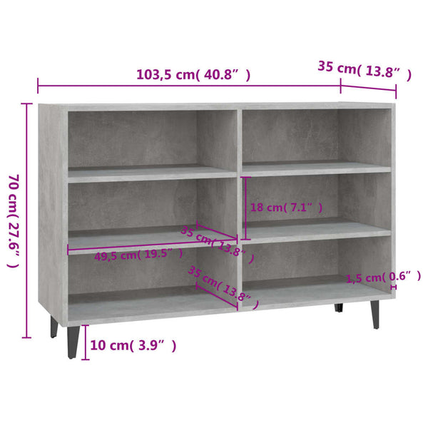 Betongraues Sideboard Costenistu 103,5x35x70cm (Holz)