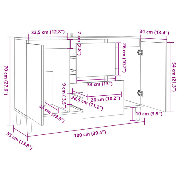 Betongraues Sideboard Nedelici 103,5x35x70cm (Holz)