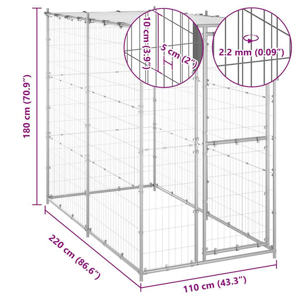 Verzinkter Hundeauslauf Suicu 110x220x180cm (mit Dach)