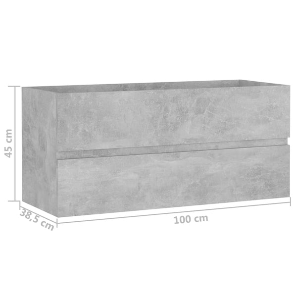 Harmaa puinen allaskaappi, jossa on sisäänrakennettu allas Gavin