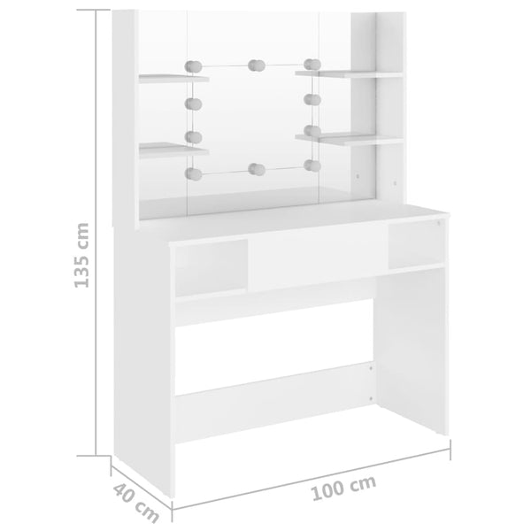 Weißer Schminktisch mit LED-Beleuchtung Steve 100x40x135cm (MDF)
