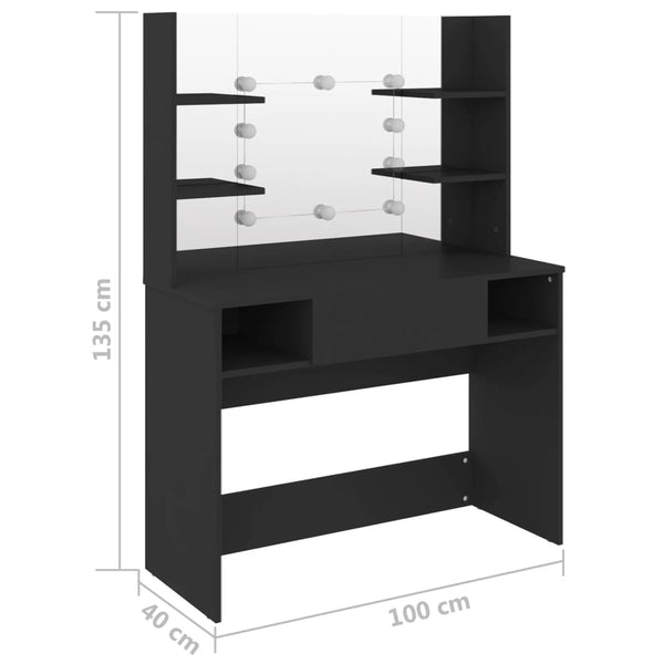Schwarzer Schminktisch mit LED-Leuchten Steve 100x40x135cm (MDF)