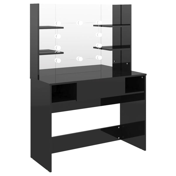 Musta meikkipöytä led-valoilla Steve 100x40x135cm (mdf kiiltävä)