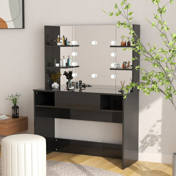 Musta meikkipöytä led-valoilla Steve 100x40x135cm (mdf kiiltävä)