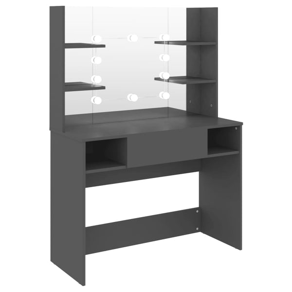 Grauer Schminktisch mit LED-Beleuchtung Steve 100x40x135cm (MDF)