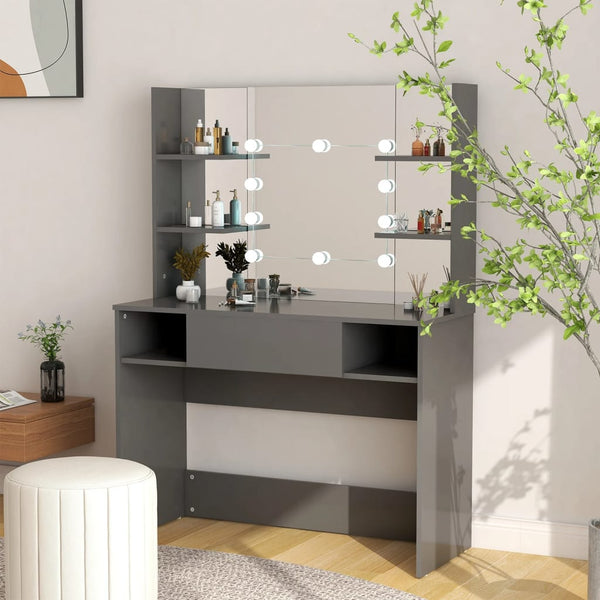 Grauer Schminktisch mit LED-Beleuchtung Steve 100x40x135cm (MDF)