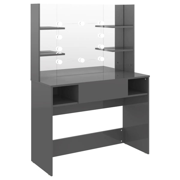 Grauer Schminktisch mit LED-Beleuchtung Steve 100x40x135cm (MDF Hochglanz)