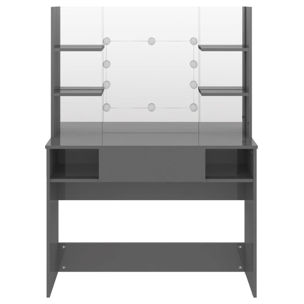 Grauer Schminktisch mit LED-Beleuchtung Steve 100x40x135cm (MDF Hochglanz)
