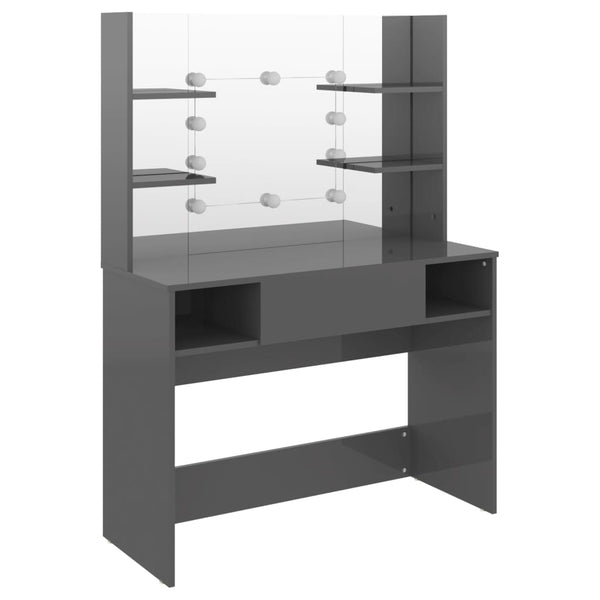 Grauer Schminktisch mit LED-Beleuchtung Steve 100x40x135cm (MDF Hochglanz)