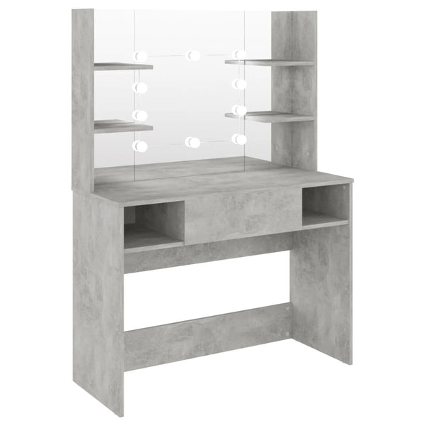 Betongrauer Schminktisch mit LED-Beleuchtung Steve 100x40x135cm (MDF)
