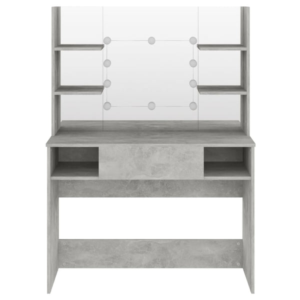 Betongrauer Schminktisch mit LED-Beleuchtung Steve 100x40x135cm (MDF)