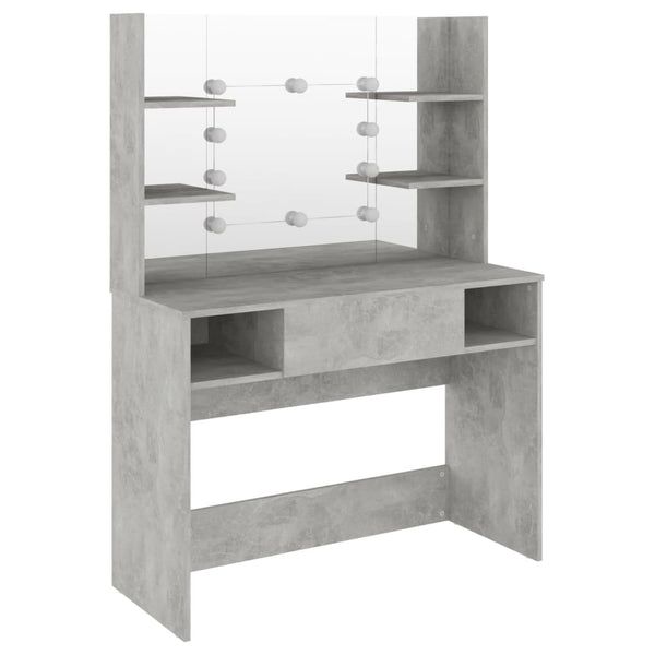 Betongrauer Schminktisch mit LED-Beleuchtung Steve 100x40x135cm (MDF)