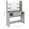 Betongrauer Schminktisch mit LED-Beleuchtung Steve 100x40x135cm (MDF)