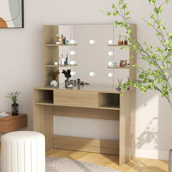 Tamm Schminktisch mit LED-Beleuchtung Steve 100x40x135cm (MDF)