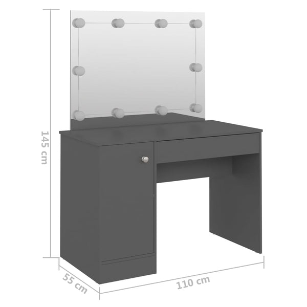 Grauer Schminktisch mit LED-Beleuchtung Simek 110x55x145cm (MDF)