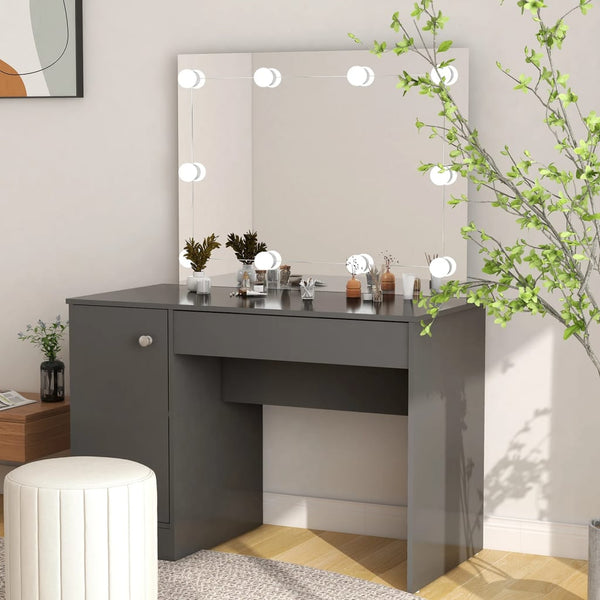 Grauer Schminktisch mit LED-Beleuchtung Simek 110x55x145cm (MDF)