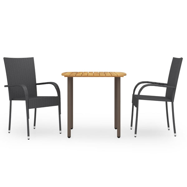 Schwarze Garten-Essgruppe Ribiana (3-teilig, Polyrattan)