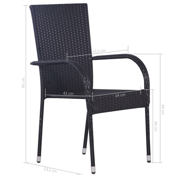 Schwarze Garten-Essgruppe Ribiana (3-teilig, Polyrattan)