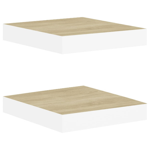 Eiche und weiße schwebende Wandregale Chan 23x23,5x3,8cm (2er-Set MDF)