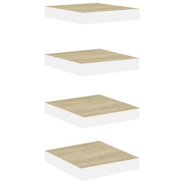 Eiche und weiße schwebende Wandregale Chan 23x23,5x3,8cm (4 Stück MDF)