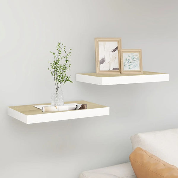 Wandregale Eiche und Weiß, schwebend Chan 40x23x3,8cm (2 Stück MDF)
