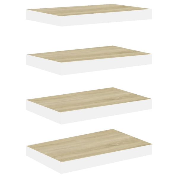 Eiche und weiße schwebende Wandregale Chan 40x23x3,8cm (4 Stück MDF)