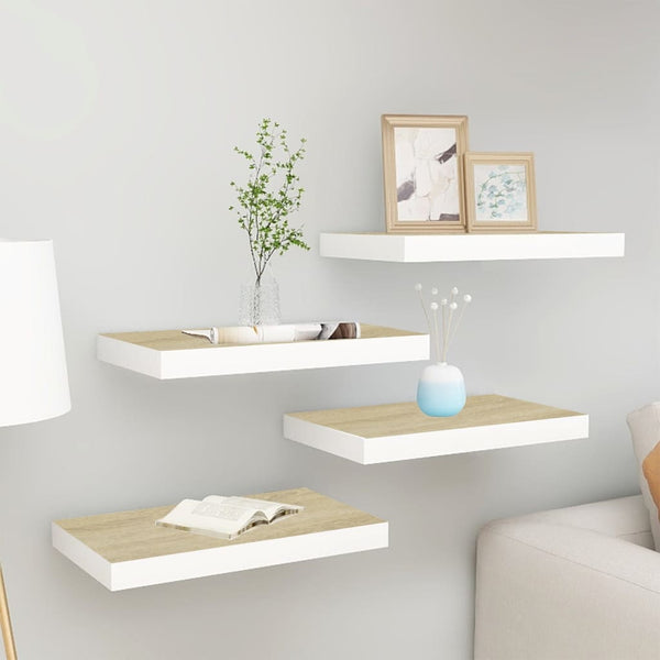 Eiche und weiße schwebende Wandregale Chan 40x23x3,8cm (4 Stück MDF)