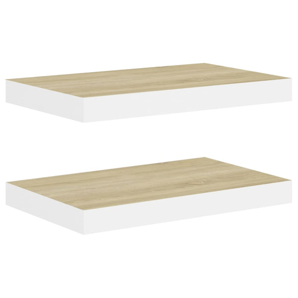 Eiche und weiße schwebende Wandregale Chan 50x23x3,8cm (2 Stk. MDF)