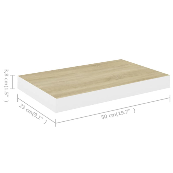 Eiche und weiße schwebende Wandregale Chan 50x23x3,8cm (2 Stk. MDF)