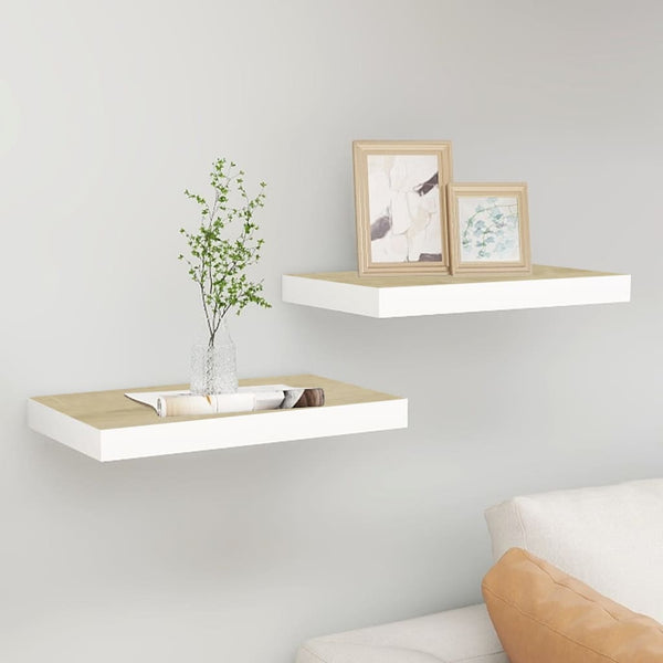 Eiche und weiße schwebende Wandregale Chan 50x23x3,8cm (2 Stk. MDF)