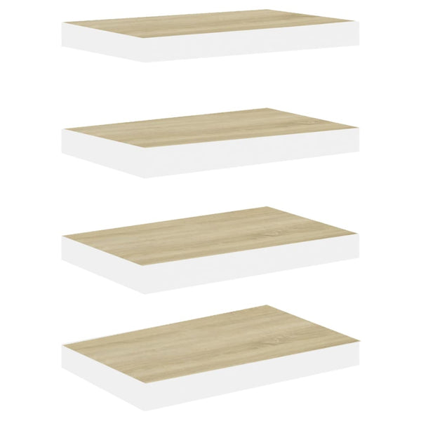 Eiche und weiße schwebende Wandregale Chan 50x23x3,8cm (4 Stück MDF)