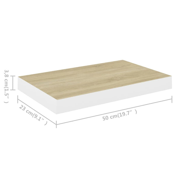 Eiche und weiße schwebende Wandregale Chan 50x23x3,8cm (4 Stück MDF)
