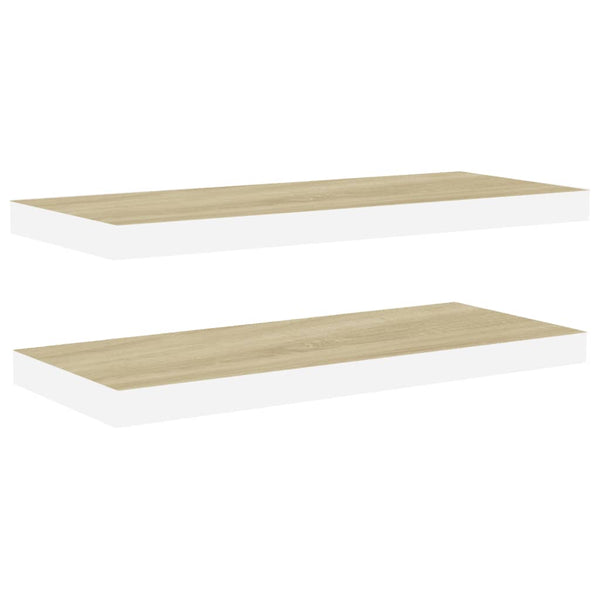 Eichenholz und weiße schwebende Wandregale Chan 60x23,5x3,8cm (2 St. MDF)