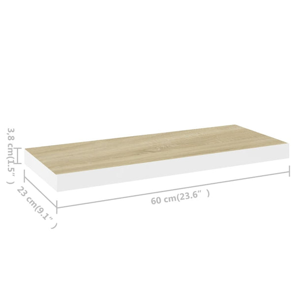 Eichenholz und weiße schwebende Wandregale Chan 60x23,5x3,8cm (2 St. MDF)