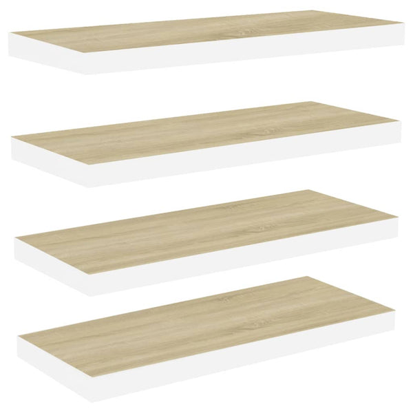Regale Eiche und weiße schwebende Wandregale Chan 60x23,5x3,8 (4 Stück MDF)
