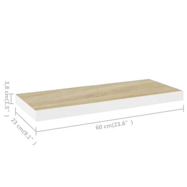 Regale Eiche und weiße schwebende Wandregale Chan 60x23,5x3,8 (4 Stück MDF)