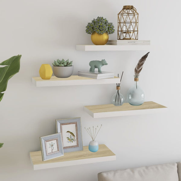 Regale Eiche und weiße schwebende Wandregale Chan 60x23,5x3,8 (4 Stück MDF)
