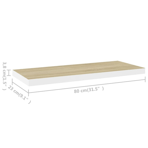 Regal Chan, schwebend, Eiche, weiß, 80x23,5x3,8cm (MDF)