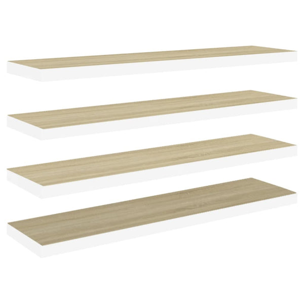 Eiche und weiße schwebende Wandregale Chan 90x23,5x3,8 (4 Stück MDF)