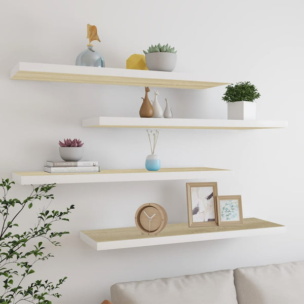 Eiche und weiße schwebende Wandregale Chan 90x23,5x3,8 (4 Stück MDF)