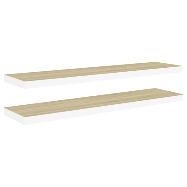 Eiche und weiße schwebende Wandregale Chan 120x23,5x3,8cm (2 Stück MDF)