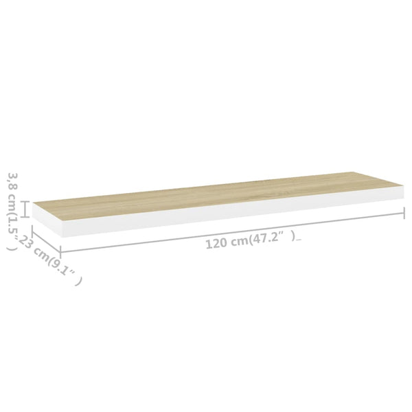Eiche und weiße schwebende Wandregale Chan 120x23,5x3,8cm (2 Stück MDF)