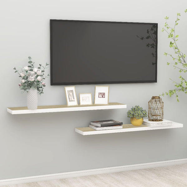 Eiche und weiße schwebende Wandregale Chan 120x23,5x3,8cm (2 Stück MDF)