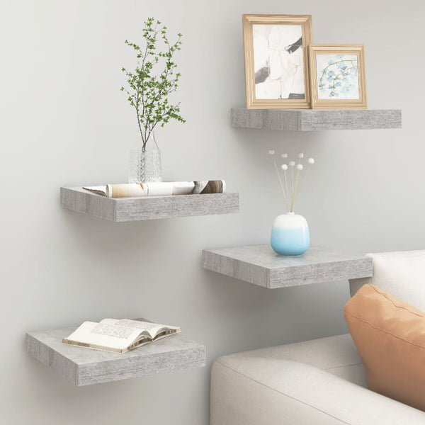 Betongraue schwebende Wandregale Chan 23x23,5x3,8 cm (4 Stück MDF)