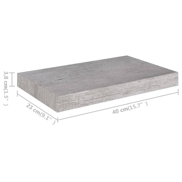 Betongraues schwebendes Wandregal Chan 40x23x3,8cm (MDF)