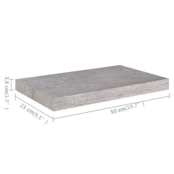 Betongraues schwebendes Wandregal Chan 50x23x3,8cm (MDF)