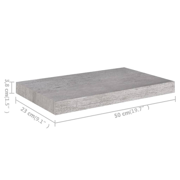 Betongraue schwebende Wandregale Chan 50x23x3,8cm (2 Stück MDF)
