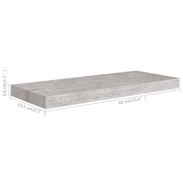 Betongraues schwebendes Wandregal Chan 60x23,5x3,8cm (MDF)