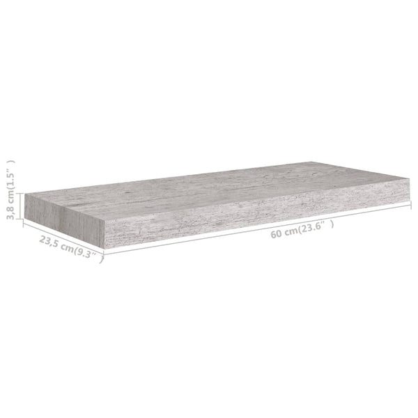 Betongraue schwebende Wandregale Chan 60x23,5x3,8cm (2 Stück MDF)