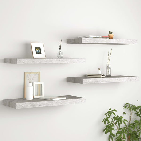 Betongraue schwebende Wandregale Chan 60x23,5x3,8cm (4 Stück MDF)